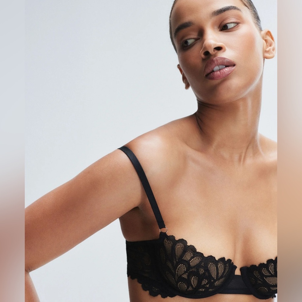 NWT, Savage X Fenty, SAVAGE NOT SORRY UNLINED LACE BALCONETTE BRA, Black Caviar - Picture 2 of 6